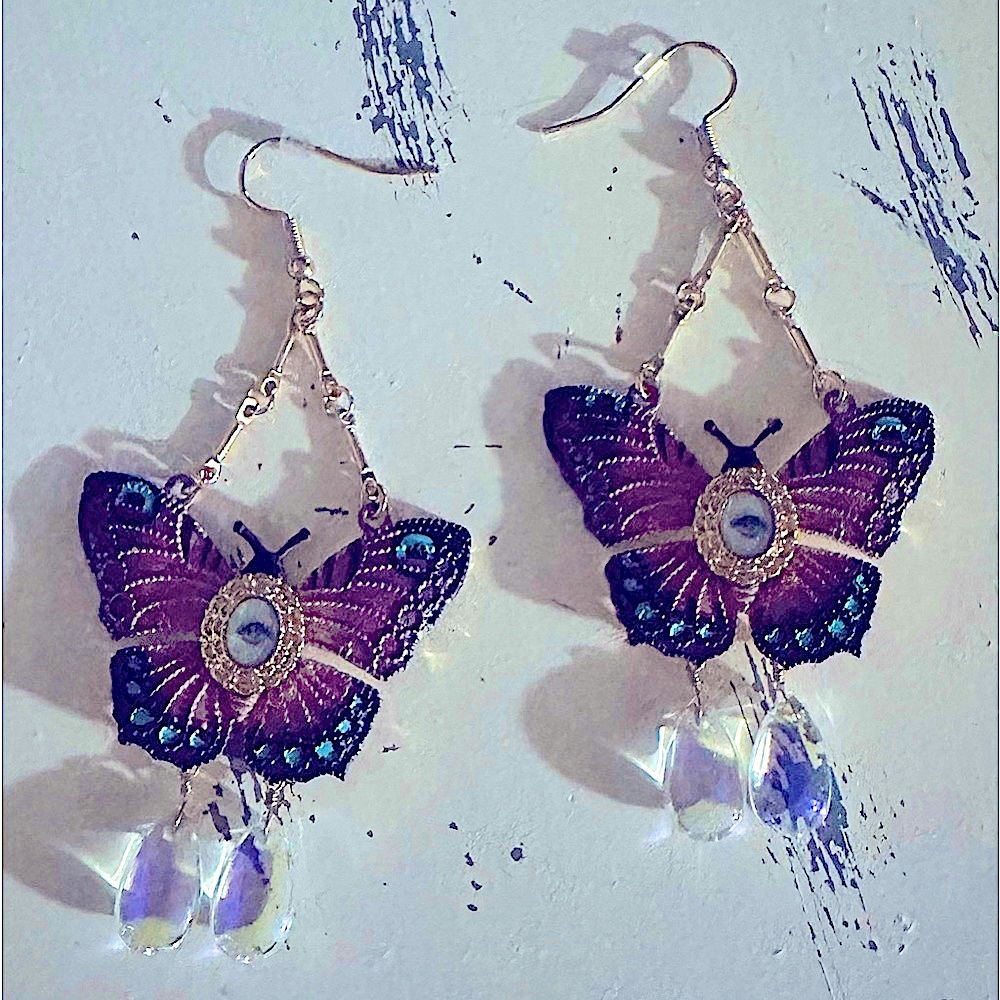 EVIL EYE BUTTERFLY EARRINGS - Picture 9 of 9
